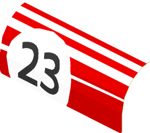 Sticker  2.0 x  3.8 with White Stripes and Black "23" in White Circle on Red Background Left (Formed)