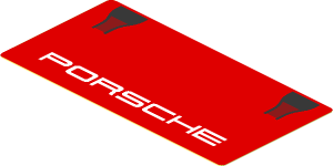 Sticker  1.9 x  3.8 with Black Air Vents and White "PORSCHE" on Red Background (Needs Work)