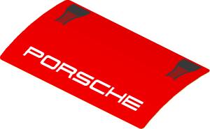 Sticker  1.9 x  3.8 with Black Air Vents and White "PORSCHE" on Red Background (Formed) (Needs work)