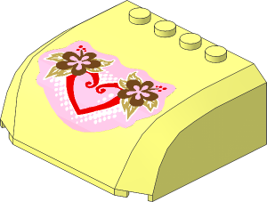 Slope Brick 45  5 x  6 x  2 Double Curved with Heart and Flowers Sticker