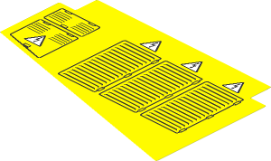 Sticker  4.3 x  6.8 with Air Outlet Grilles, Hatches and Electricity Danger Signs Sloped Right