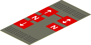 Sticker  5.7 x  2.7 with  2 White Letters "N",  3 Straight Arrows and Air Outlet Grilles