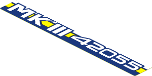 Sticker  0.7 x  5.7 with White "MKIII 42055" on Dark Blue and Yellow Stripe