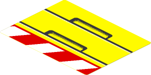 Sticker  2.6 x  3.5 with Black Lines and Rectangles and Red and White Danger Stripes Leaning Right