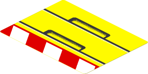Sticker  2.6 x  3.5 with Black Lines and Rectangles and Red and White Danger Stripes Leaning Left