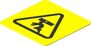 Sticker  0.7 x  0.7 with Black Overhead Load Danger Sign on Yellow Background