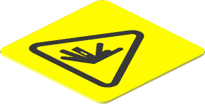 Sticker  0.7 x  0.7 with Black Crushing Hazard Danger Sign on Yellow Background