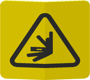 Sticker  0.7 x  0.7 with Black Crushing Hazard Danger Sign on Yellow Background (Formed)