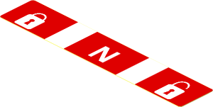 Sticker  0.7 x  4.0 with Closed/Open Padlocks and Letter "N" on Red Background with White Stripes
