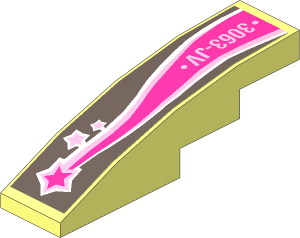 Slope Brick Curved  4 x  1 with "3063-JV" and Magenta Shooting Star Right Sticker