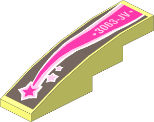 Slope Brick Curved  4 x  1 with "3063-JV" and Magenta Shooting Star Left Sticker