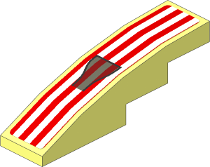 Slope Brick Curved  4 x  1 with White Stripes and Black Air Vent on Red Background Sticker