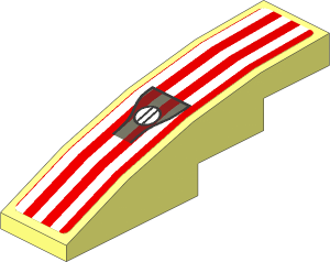 Slope Brick Curved  4 x  1 with White Stripes and Black Air Vent and Fuel Tank Cap on Red Background Sticker