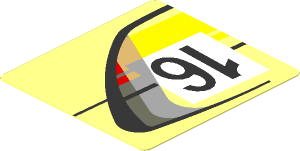 Sticker  1.9 x  1.8 with Door Outline with Black 16 in White Frame with Yellow Stripes on Transparent Background Right