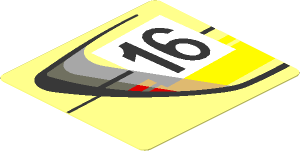 Sticker  1.9 x  1.8 with Door Outline with Black 16 in White Frame with Yellow Stripes on Transparent Background Left