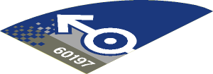 Sticker  4.9 x  7.2 Quarter Ellipse with Large White Train Logo on Light Bluish Grey and Dark Blue Background and White "60197" on Dark Bluish Grey (Left)