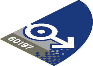 Sticker  4.9 x  7.2 Quarter Ellipse with Large White Train Logo on Light Bluish Grey and Dark Blue Background and White "60197" on Dark Bluish Grey (Right)