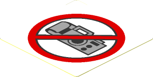 Sticker  1.7 x  1.7 with Camera Prohibited Sign on White Background