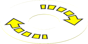 Sticker  2.8 x  2.8 with Hole with  2 Yellow Segmented Arrows