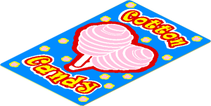 Sticker  2.7 x  1.7 with Yellow "Cotton Candy" and Pink Cotton Candies on Medium Blue Background