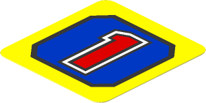 Sticker  1.9 x  1.8 with Red Number '1' on Blue Panel on Yellow Background
