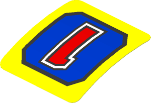 Sticker  1.9 x  1.8 with Red "1" on Blue Panel on Yellow Background (Formed)