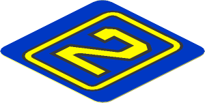 Sticker  1.8 x  1.8 with Yellow "2" on Blue Panel on Blue Background