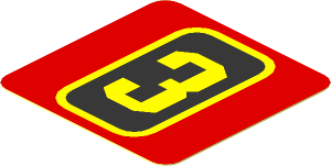 Sticker  1.8 x  1.8 with Yellow "3" on Black Panel on Red Background