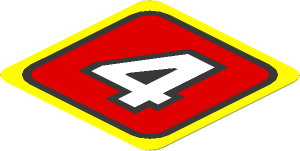 Sticker  1.8 x  1.8 with White "4" on Red Panel on Yellow Background