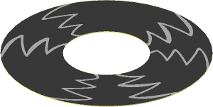 Sticker  2.8 x  2.8 Round with Three Black Reflections with Metallic Dark Grey Outline on Metallic Silver Background