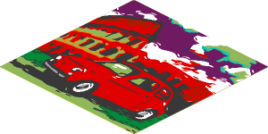 Sticker  5.8 x  5.8 with Bright Light Blue FIAT 500 and Colosseum Painting