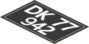 Sticker  1.8 x  2.8 with "DK 77 942" Licence Plate