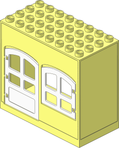 Duplo Building Wall  4 x  8 x  6 with Open Back and White Arched Door and Window