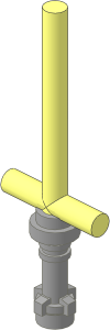 Minifig Lightsaber with Slight Sloping Fingers with Bottom Ring Metallic Dark Grey - 1 Side On Blade with Cross Bar
