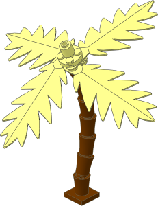 Plant Tree Palm with 7-Segmented Trunk Brown and Large Leaves