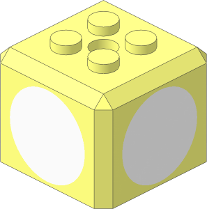 Plate  2 x  2 with Truncated Cube Extension with White Circle on 4 Sides Pattern