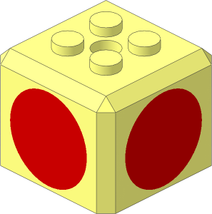Plate  2 x  2 with Truncated Cube Extension with Red Circle on 4 Sides Pattern