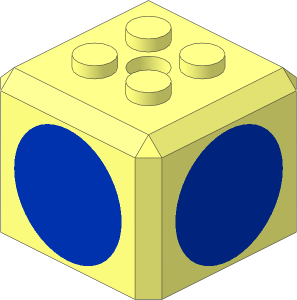 Plate  2 x  2 with Truncated Cube Extension with Blue Circle on 4 Sides Pattern