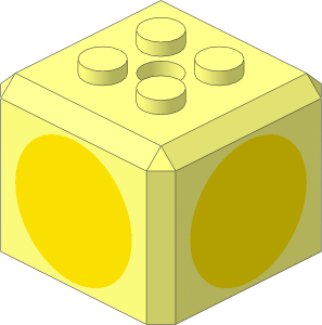 Plate  2 x  2 with Truncated Cube Extension with Yellow Circle on 4 Sides Pattern