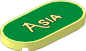 Tile  2 x  4 with Rounded Ends with "Asia" on Green Background Pattern