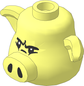 Minifig Head Pig with Black Grumpy Eyes and Nostrils Pattern