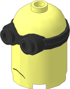 Minifig Head Minion  2 x  2 x  2.333 with Black Goggles and Frown Pattern