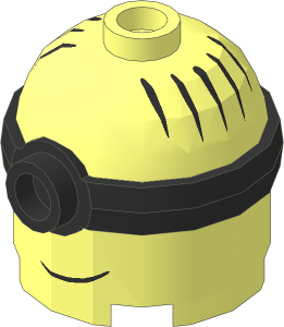 Minifig Head Minion  2 x  2 x  1.667 with Black Mono-Goggles and Black Hair and Slanted Smile Pattern