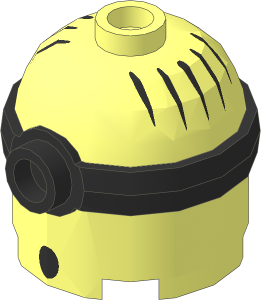 Minifig Head Minion  2 x  2 x  1.667 with Black Mono-Goggles and Black Hair and Round Open Mouth Pattern