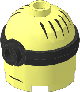 Minifig Head Minion  2 x  2 x  1.667 with Black Mono-Goggles and Black Hair and Frown Pattern
