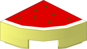 Tile  1 x  1 Corner Round with Red Watermelon Pattern