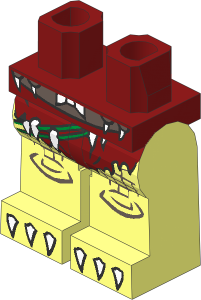 Minifig Hips and Legs with Dark Red Loincloth, Belt with White Spikes and White Claws Pattern