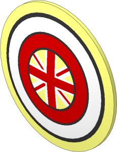 Minifig Shield Round Bowed with Red and White Concentric Rings and British Union Jack Pattern