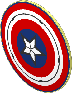 Minifig Shield Round Bowed with Red and White Concentric Rings, White Star and Silver Highlights Pattern