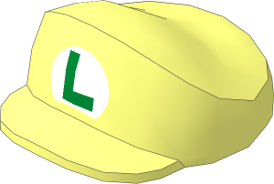 Figure Cap on Brick  2 x  2 with Arched Bill with Luigi "L" in Oval Pattern